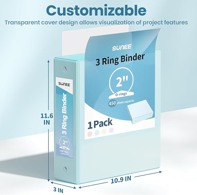 SUNEE 3 Ring Binder 2 Inch 1 Pack, Pastel Blue - Image 7