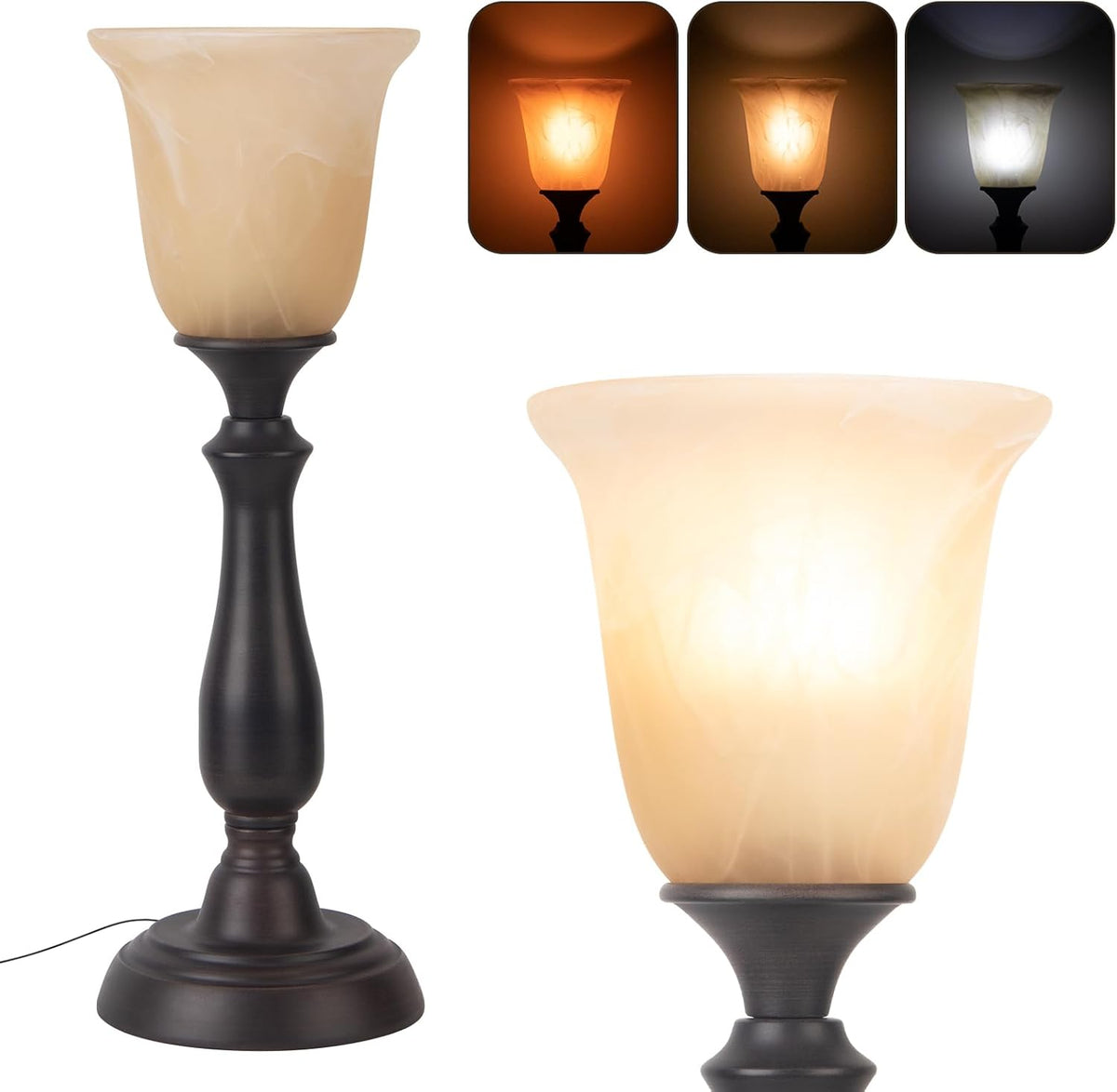 HonoDing Farmhouse Table Lamp for Living Room, Nightstand Lamp with Alabaster...