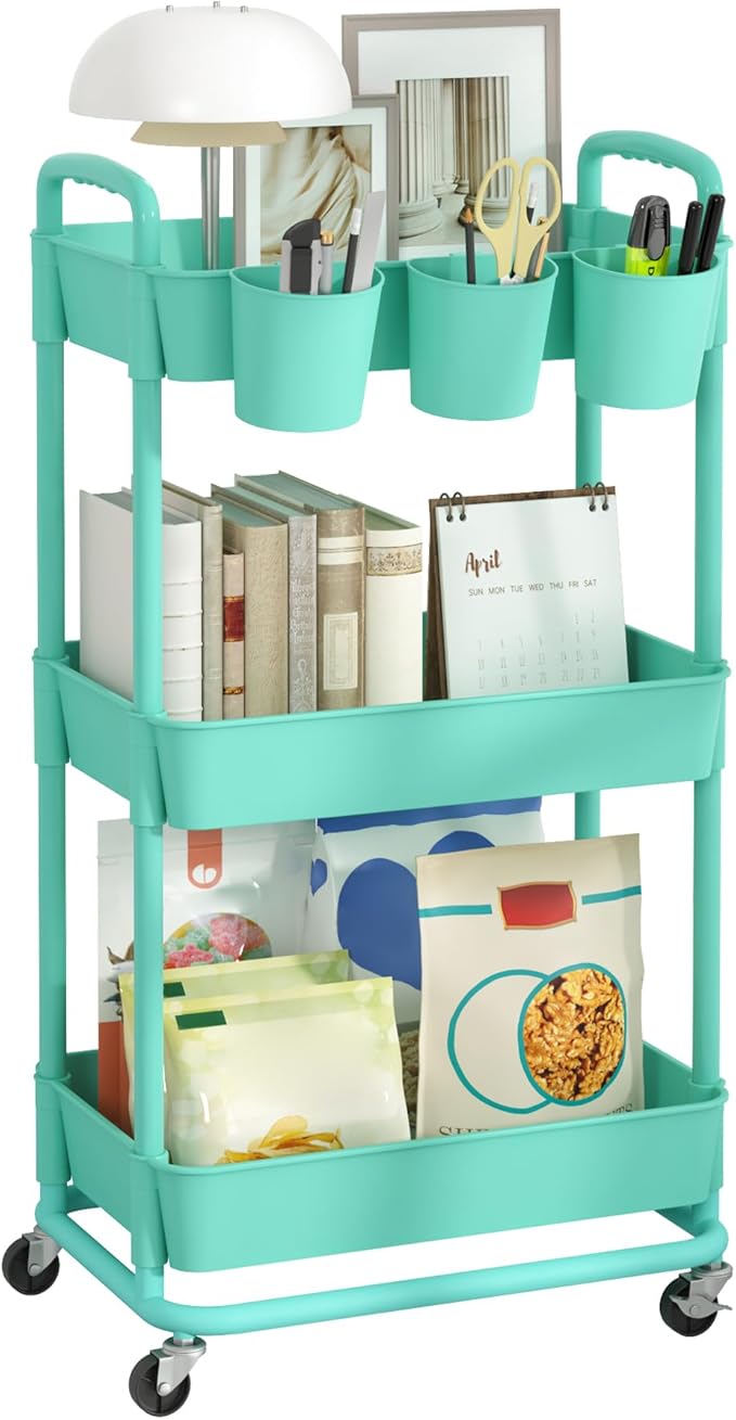 JIUYOTREE 3-Tier Plastic Rolling Storage Cart Utility Cart by JIUYOTREE