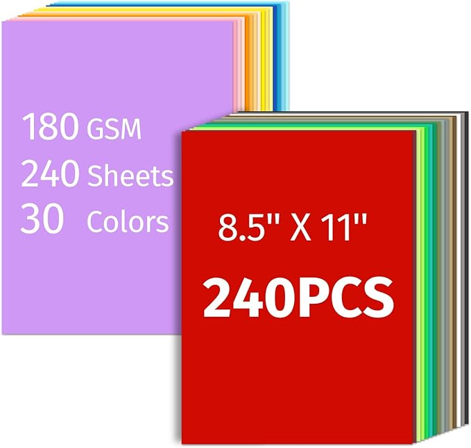 INFOOD 240 Sheets 8.5" X 11" Colored Cardstock Bulk, 30 Assorted Colors by INFOODOutdoorHomeKitchen