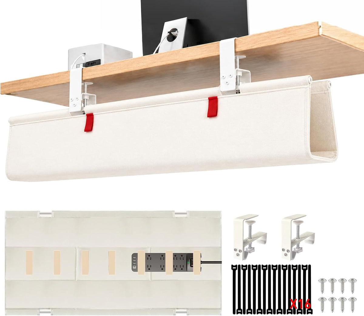 No Drill Under Desk Cable Management Tray, 36" Desk Cable Organizer