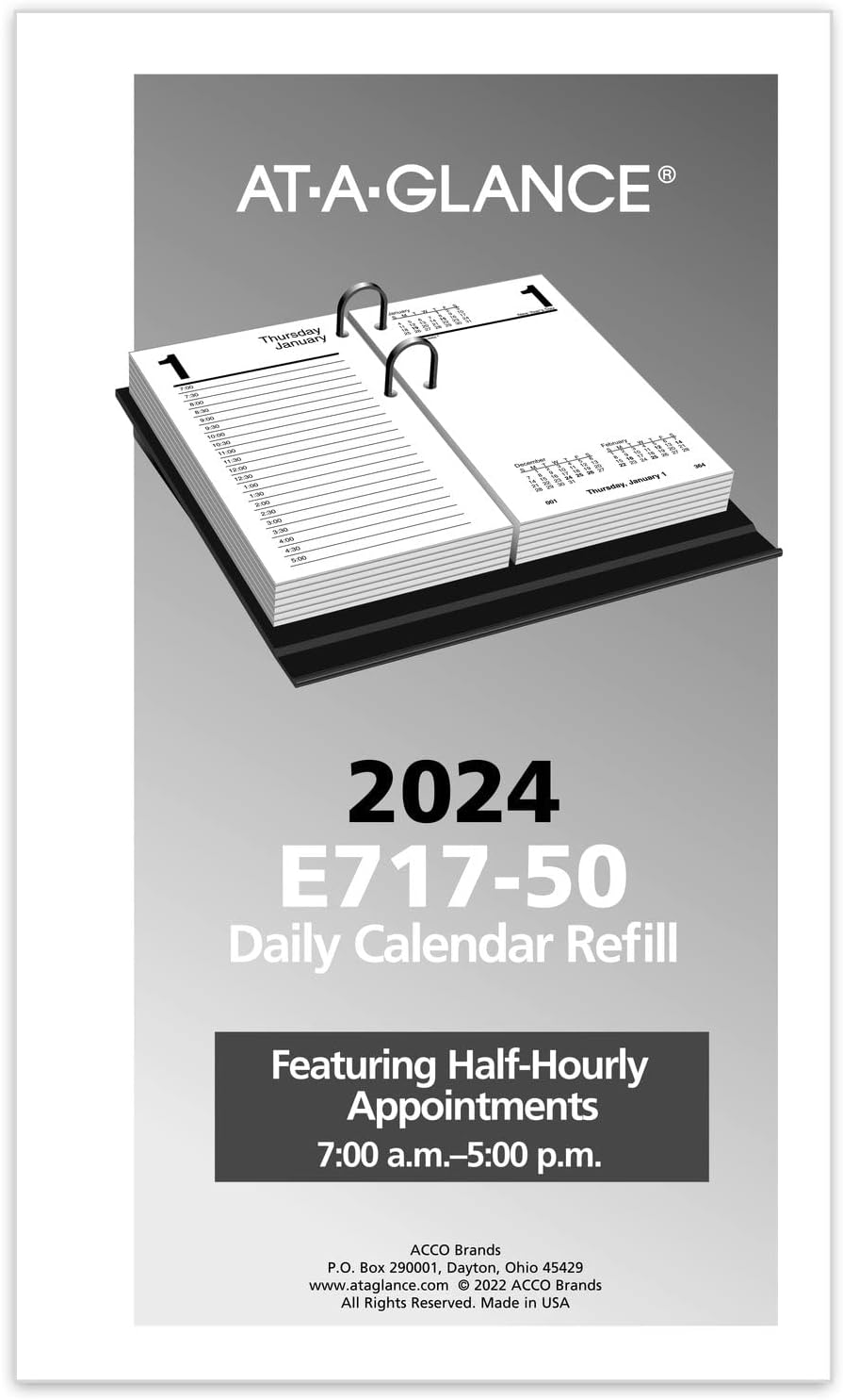 AT-A-GLANCE 2024 Daily Desk Calendar Refill, 3-1/2" x 6", Standard, Loose-Leaf (E7175024)