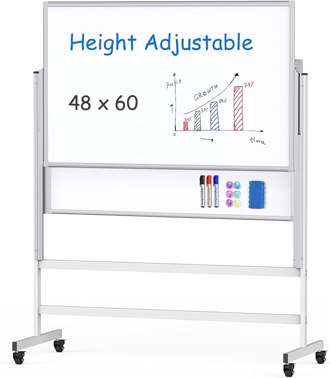 maxtek Dry Erase Whiteboard Height Adjustable, Easel Stand Rolling White Board by Maxtek