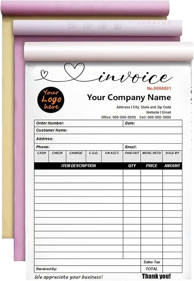 Custom Invoice Book in 3-Part /2-Part Receipt Book by Wasetell