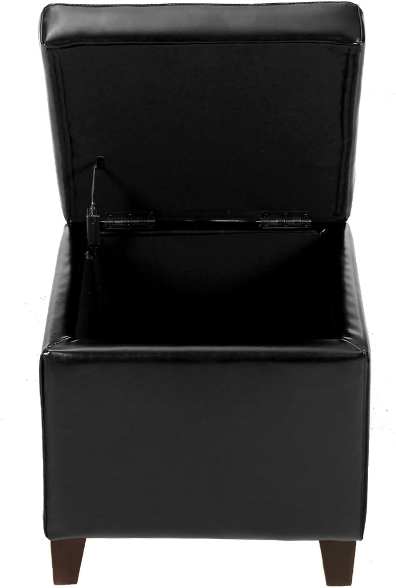 Adeco Storage Ottoman Foot Rest Stool, Leather Ottoman Footstool with Wood Le...