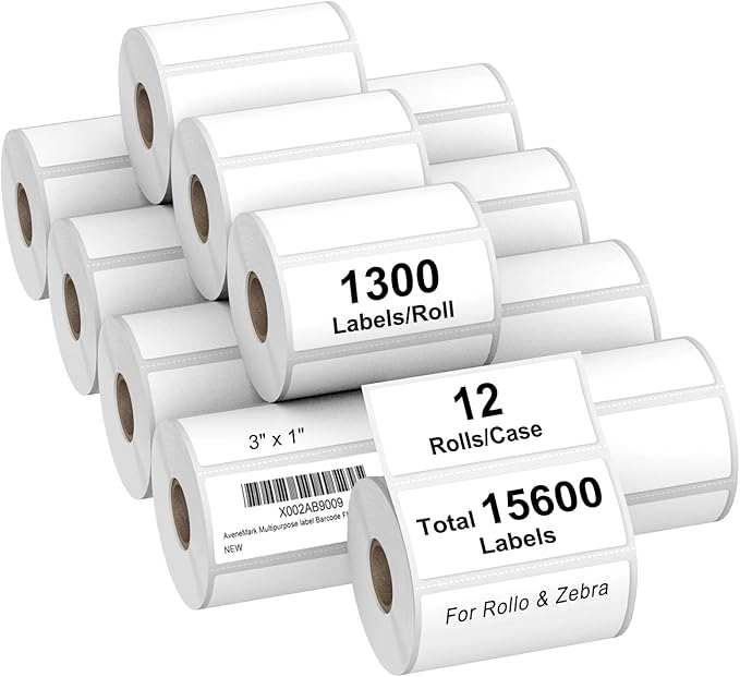 AveneMark 12 Rolls 3" x 1" Direct Thermal Labels by AveneMark
