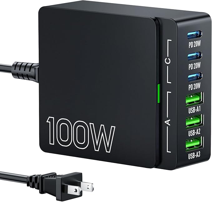 USB C Charger Block Charging Station: 100W 6 Port GaN Fast Charging Brick Hub - Image 9