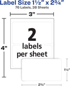 Avery Labels, 1.5" x 2.75", White, 76 Count | Permanent | Multi-Use | Non-Printable | Pack of 2