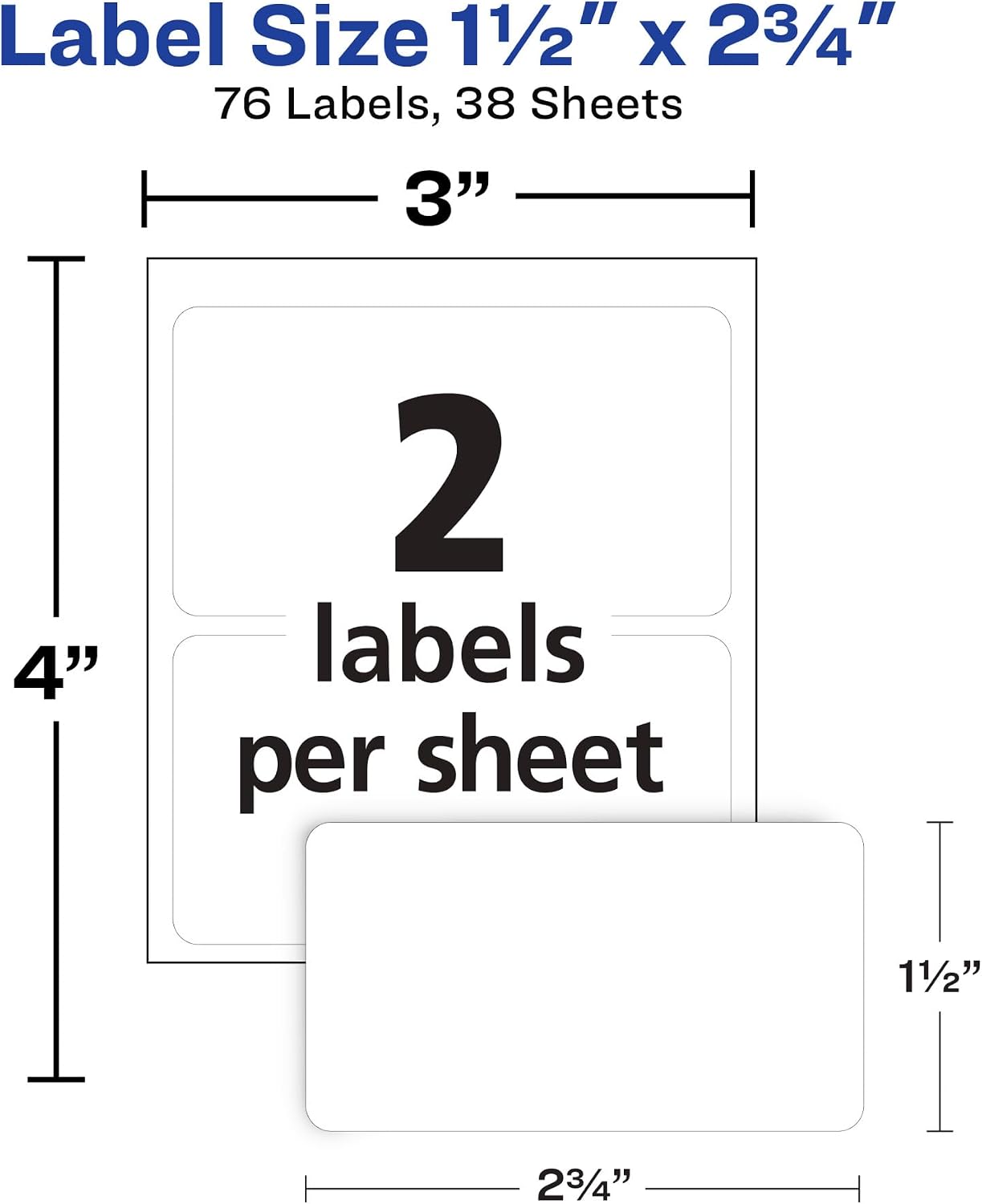 Avery Labels, 1.5" x 2.75", White, 76 Count | Permanent | Multi-Use | Non-Printable | Pack of 2