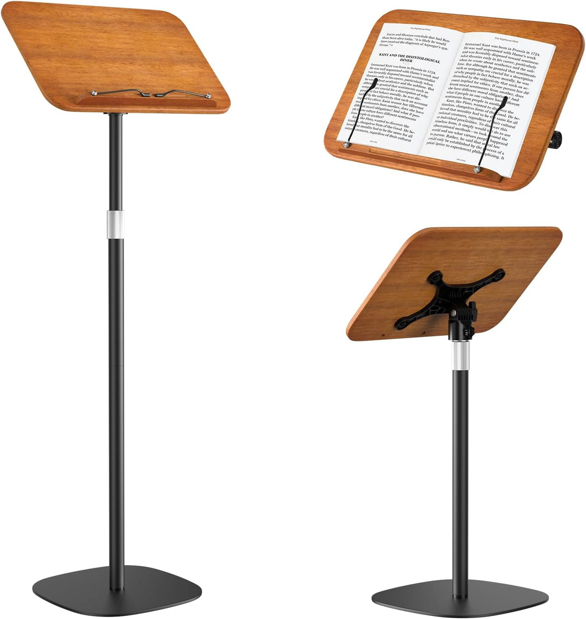 2-in-1 Floor & Desktop Music Book Stand,100% Solid Wood Metal Base