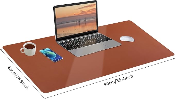Bloss Brown Leather Desk Pad Protector, Office Desk Mat, Large Mouse Pad - Image 4