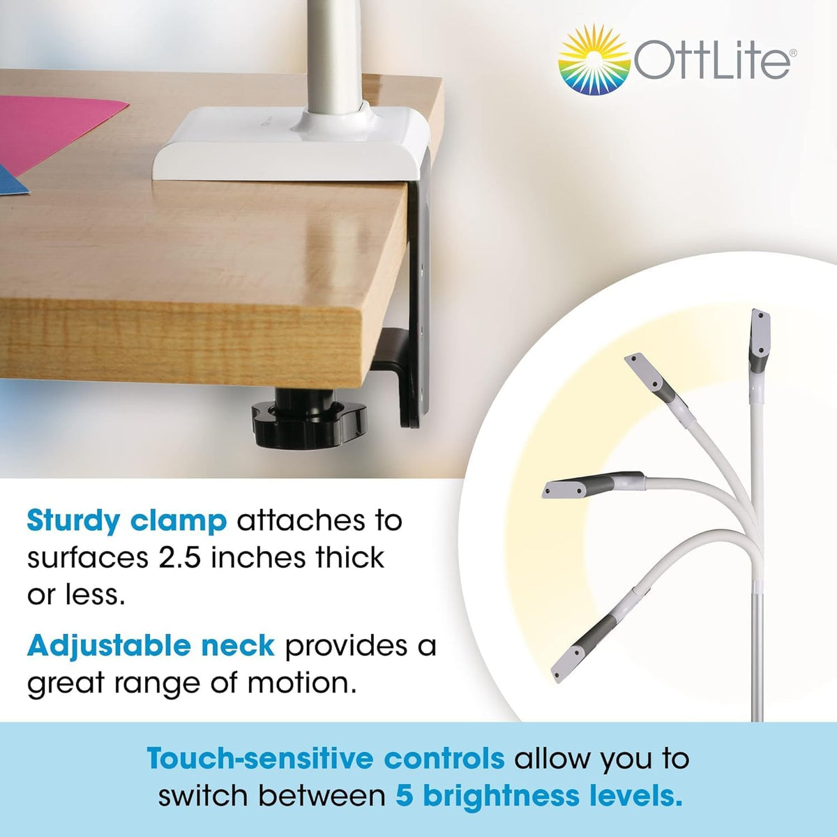 OttLite Extra Wide Area ClearSun LED Clamp Lamp, Silver