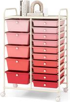 COSTWAY 15 Drawers Storage Cart, Mobile Tools Scrapbook Paper Organizer Cart by COSTWAY