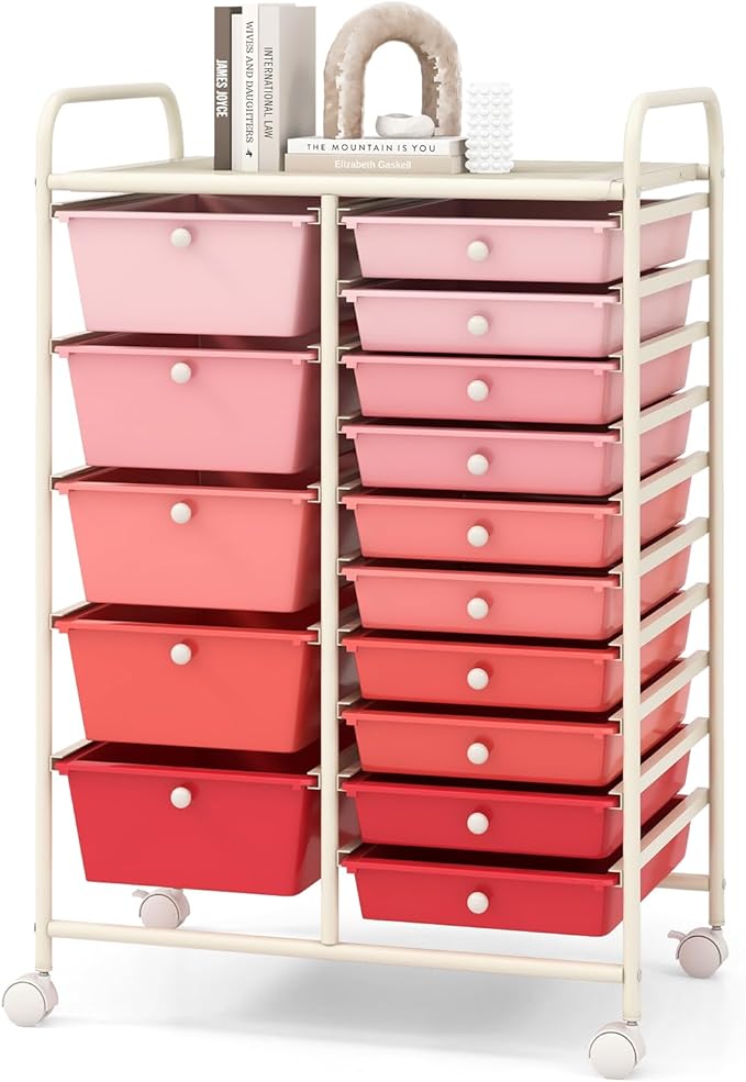 COSTWAY 15 Drawers Storage Cart, Mobile Tools Scrapbook Paper Organizer Cart by COSTWAY