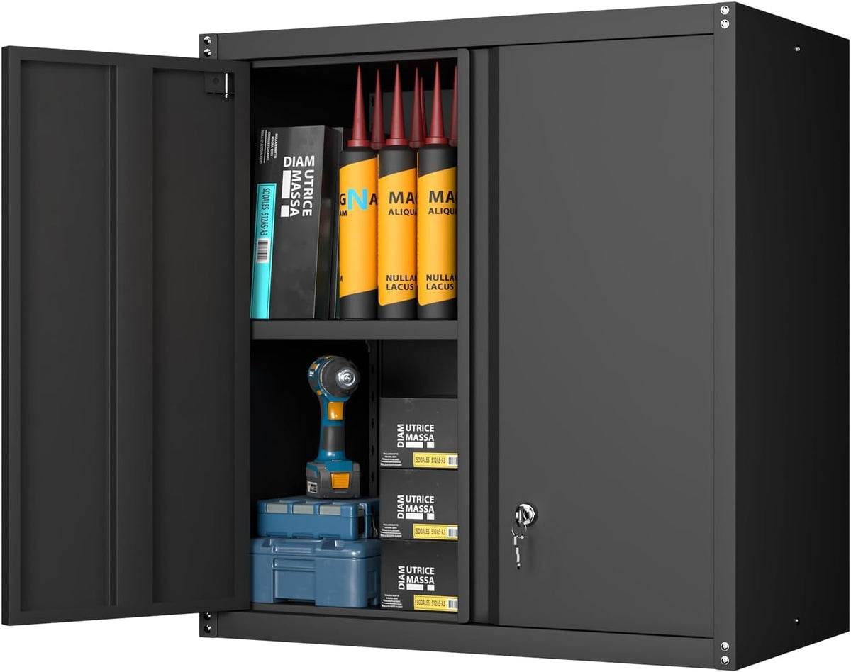 greatmeet locking metal garage wall cabinet with doors shown in use