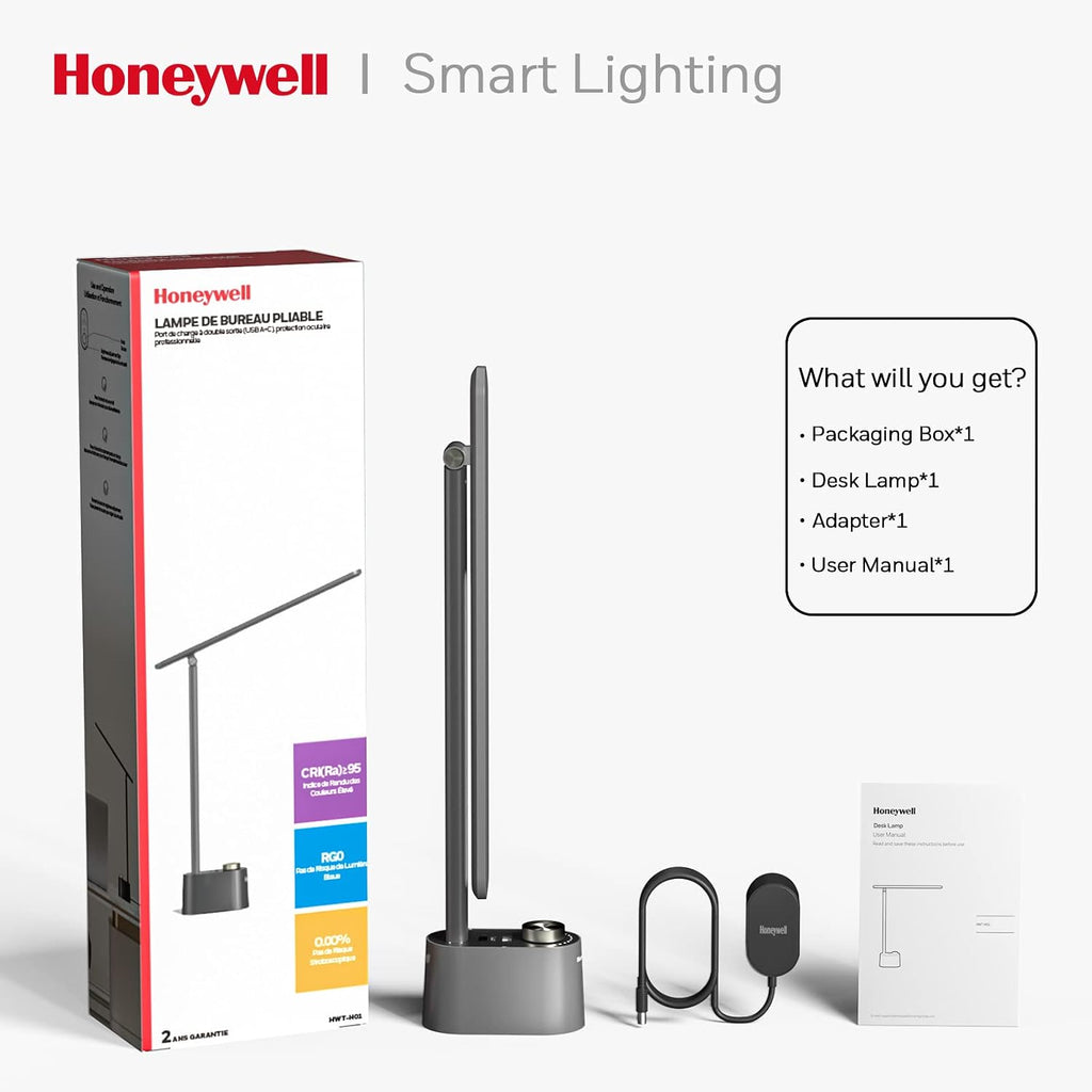 honeywell hwt-h01 led desk lamp, foldable & stepless, package contents