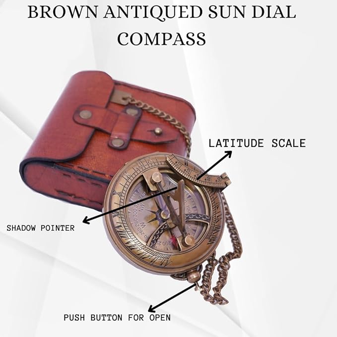 Handcrafted Vintage Brass Sundial Compass – Antique Nautical Sun Clock - Image 3