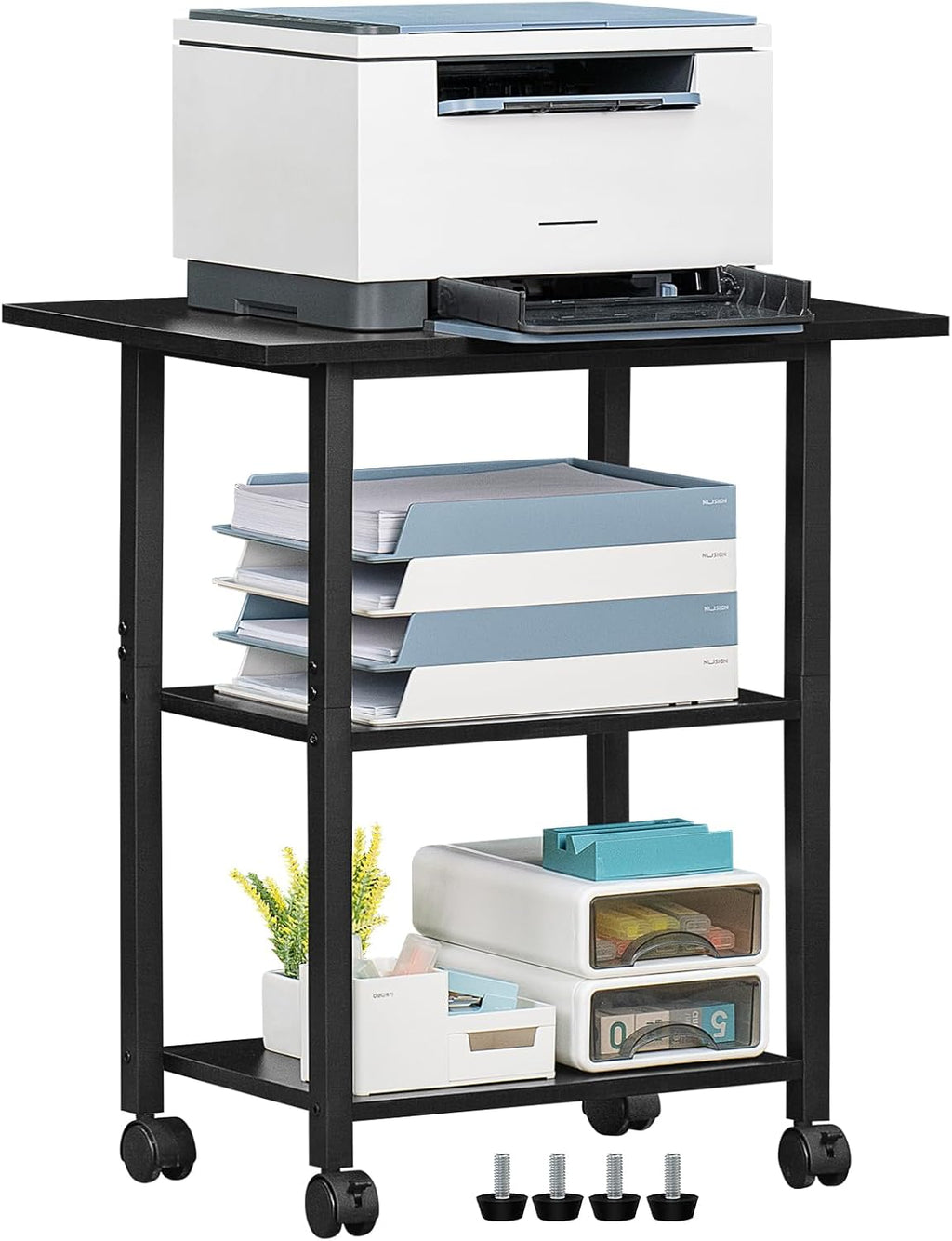 Lerliuo 3-Tier Printer Stand, Industrial Mobile Printer Table