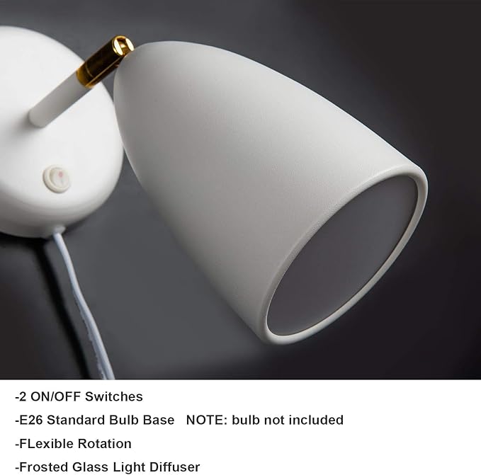 Ahaloye Set of 2 White Wall Sconce Finished Rotatable Simplicity Wall Mount - Image 3