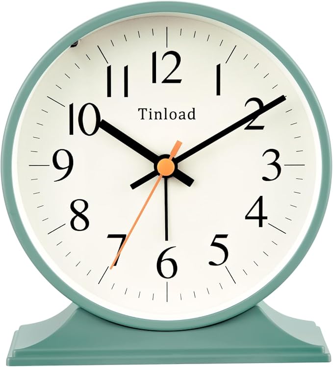 4.5"Retro Analog Alarm Clock, Vintage decor, Super Silent Non Ticking Small by Tinload