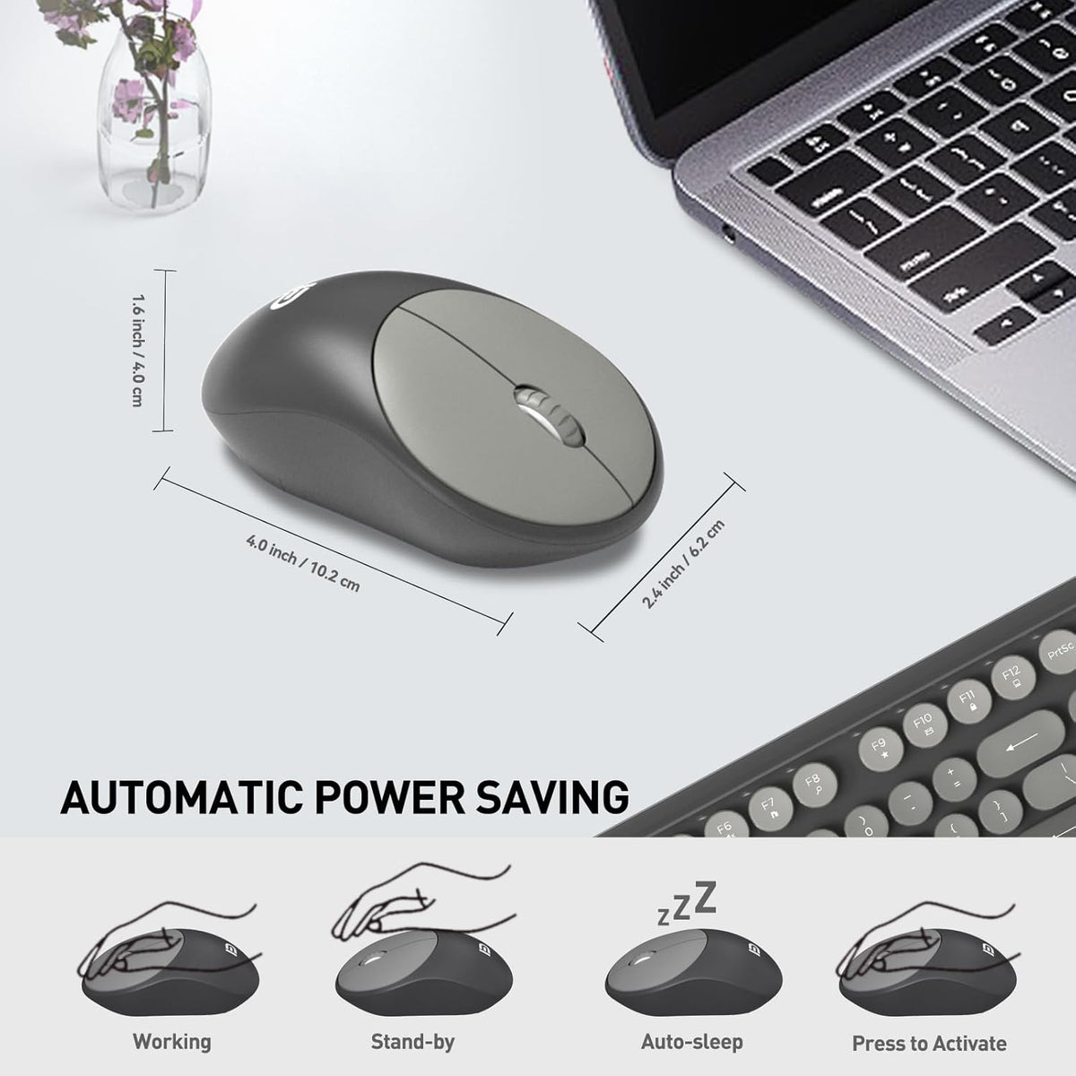 FOPETT Wireless Keyboard and Mouse Combo - Cute Colorful Mouse and Keyboard 2...