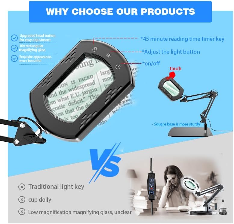 Magnifying Glass with Light and Stand, 15X Hands Free Lighted Magnifying Lamp...