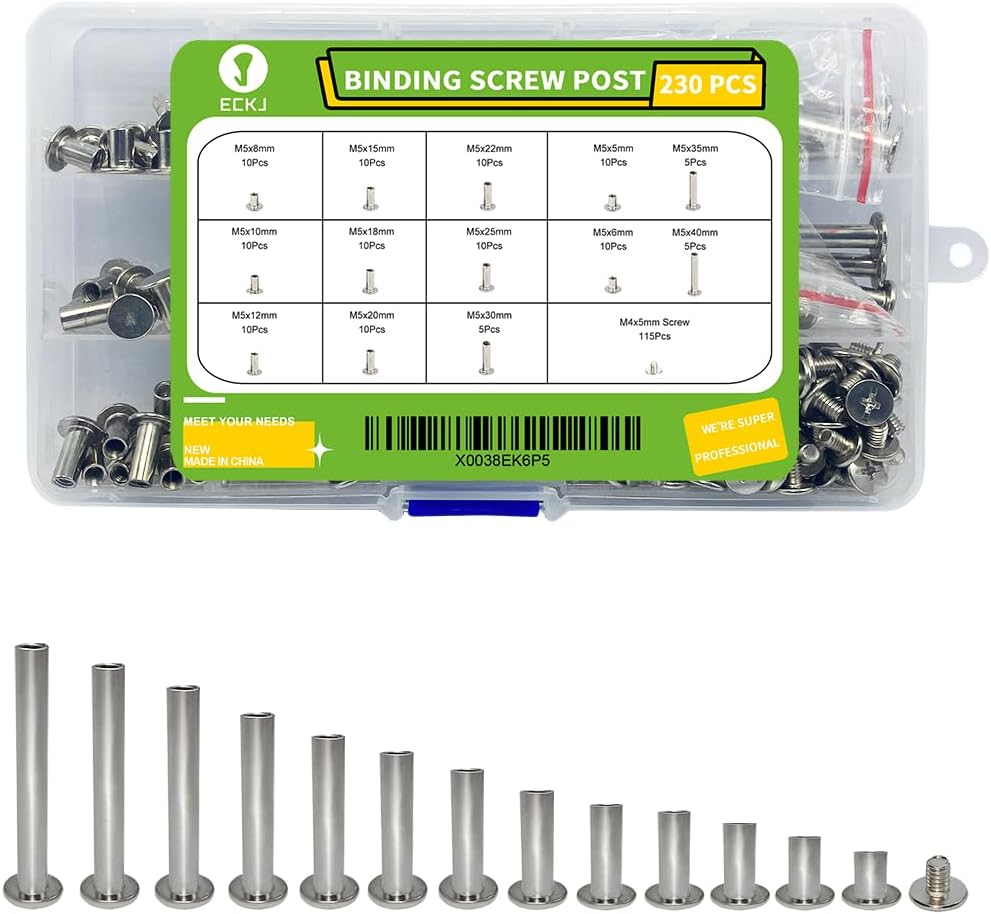 230Pcs(115 Pair) Phillips Chicago Binding Screws Assorted Kit Binding Screw Post Extenders for DIY Leather Decoration Scrapbook Photo Albums M5 x 5/6/8/10/12/15/18/20/22/25/30/35/40mm Silver