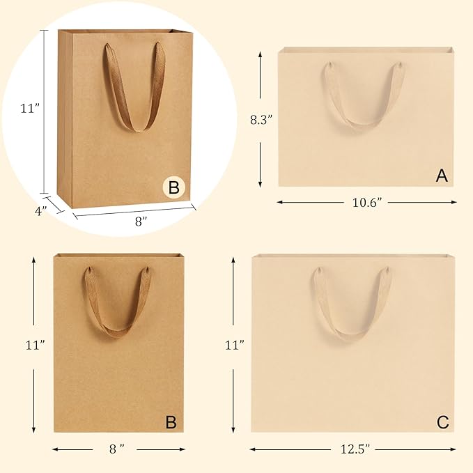 BagDream Brown Gift Bags with Handles 8x4x11 Inch 50pcs Brown Kraft Paper Bags - Image 2