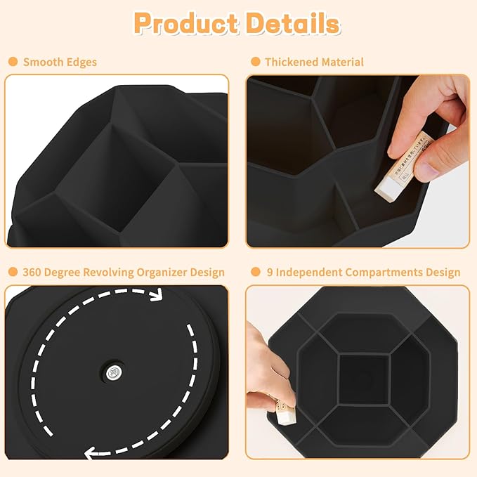Pencil Pen Holder for Desk, 9 Slots 360 Degree Rotating Desk Organizers - Image 3