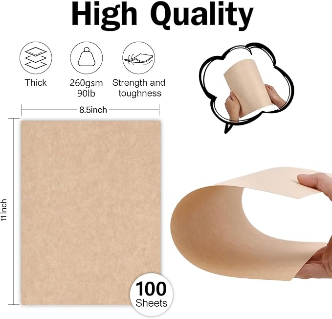 100 Sheets Parchment Cardstock 8.5 x 11 Textured Printer Paper, Goefun 90lb Tan - Image 2