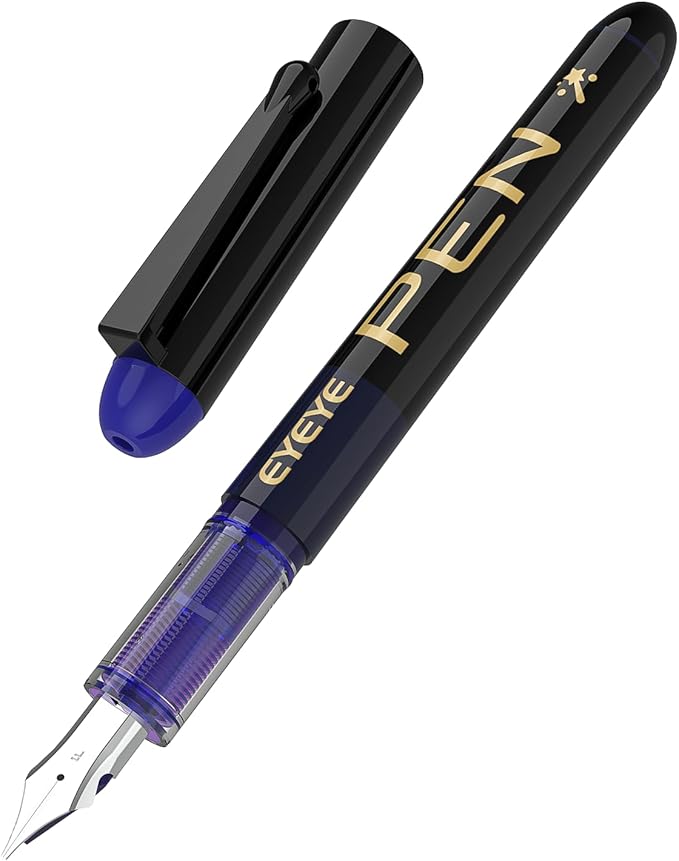 EYEYE Fountain Pens for Writing, 8 Pack Blue Fine Point Pens Disposable - Image 5