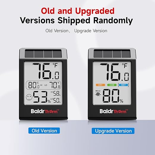 BaldrTherm Room Thermometer Indoor Humidity Meter, Solar-Powered 3.2'' Digital - Image 2