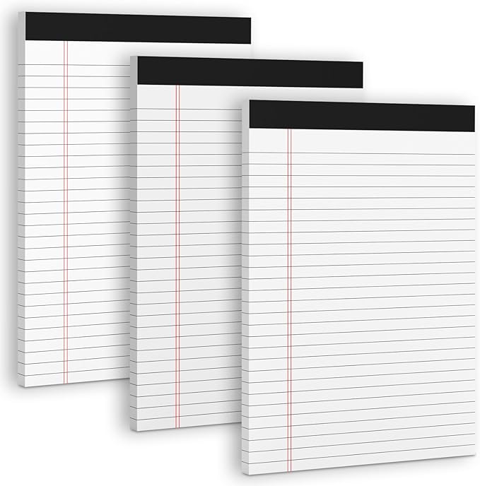 3 Pack White Legal Pads 8.5 x 11 Note Pads, Wide Ruled Notepads, Micro by NotePads