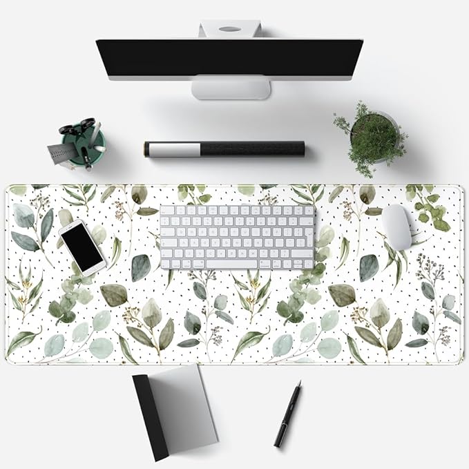 Green Mouse Pad Boho Desk Mat, Speckled Textured Greens Cool Aesthetical Mouse - Image 3