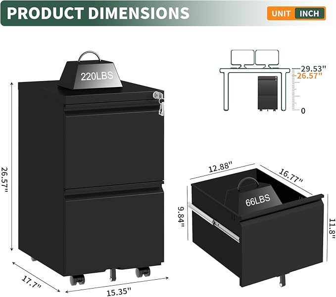 TEEALUBAN 2 Drawer File Cabinet - Image 2