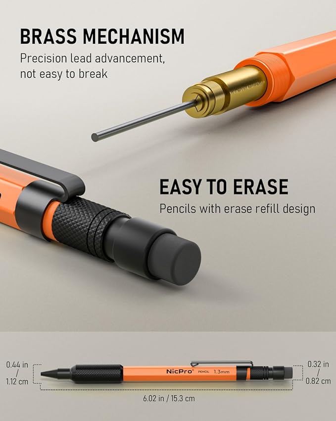 Nicpro 3 PCS 1.3 mm Orange Mechanical Pencils Set - Image 3