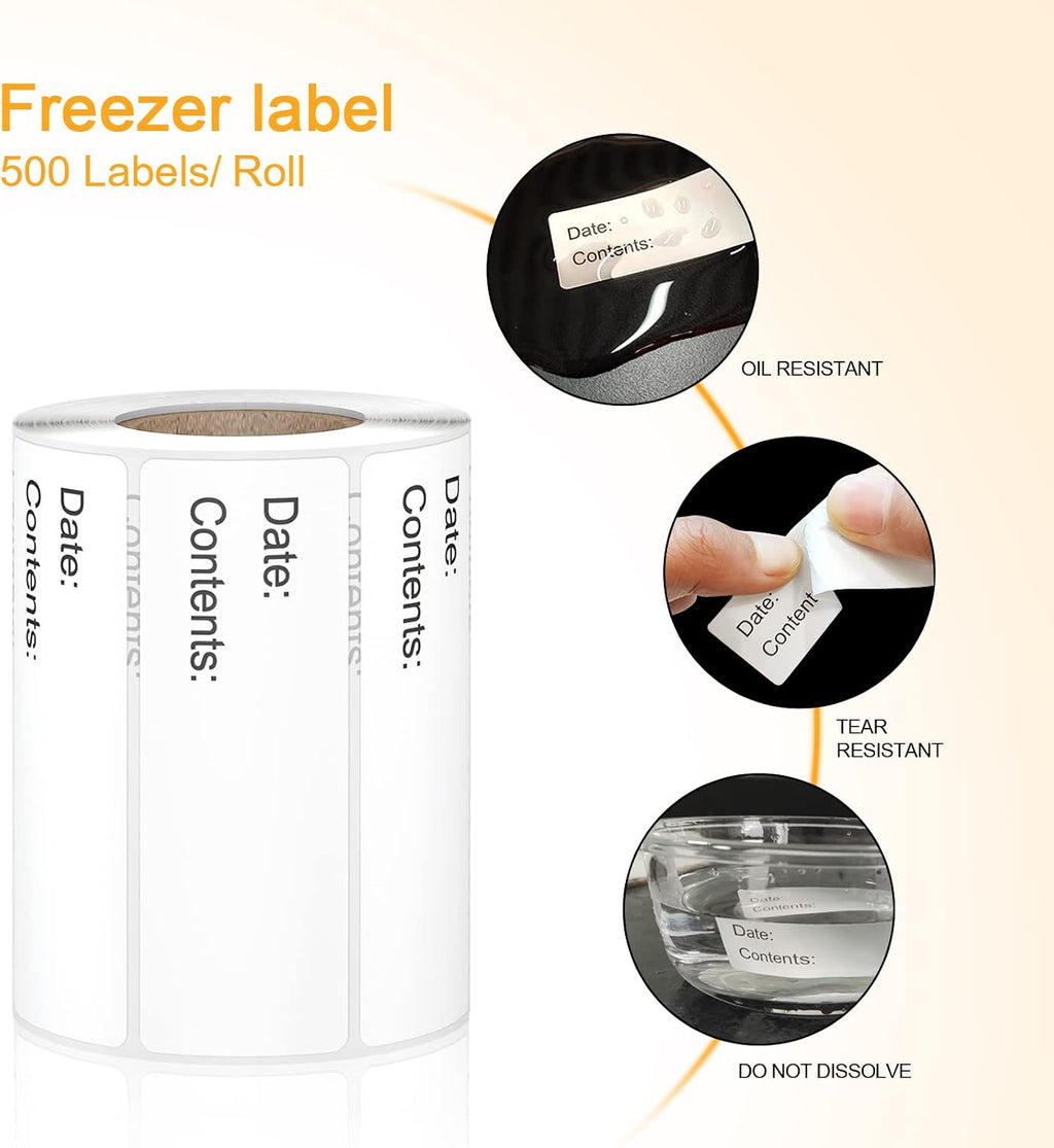 500pcs Food Labels,1 x 3 Inch Freezer Labels Removable for Food Containers, Mason Jar, Water/Oil/Tear Resistant,No Residue Food Storage Labels Perfect for Kitchen
