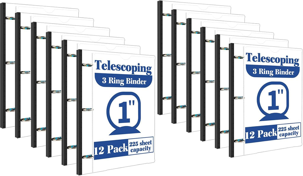 INFUN 1 Inch Telescoping 3 Ring Binder -12 PCS-White, Flexible Binders