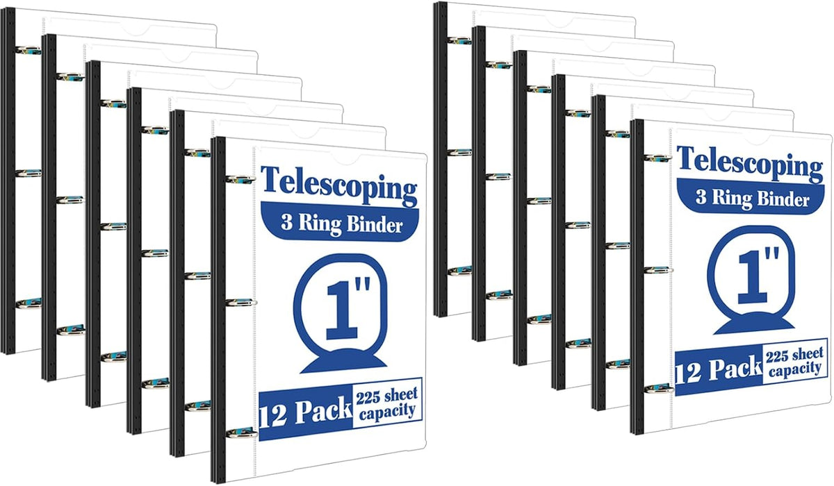 INFUN 1 Inch Telescoping 3 Ring Binder -12 PCS-White, Flexible Binders