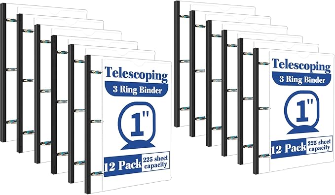 INFUN 1 Inch Telescoping 3 Ring Binder -12 PCS-White, Flexible Binders by INFUN