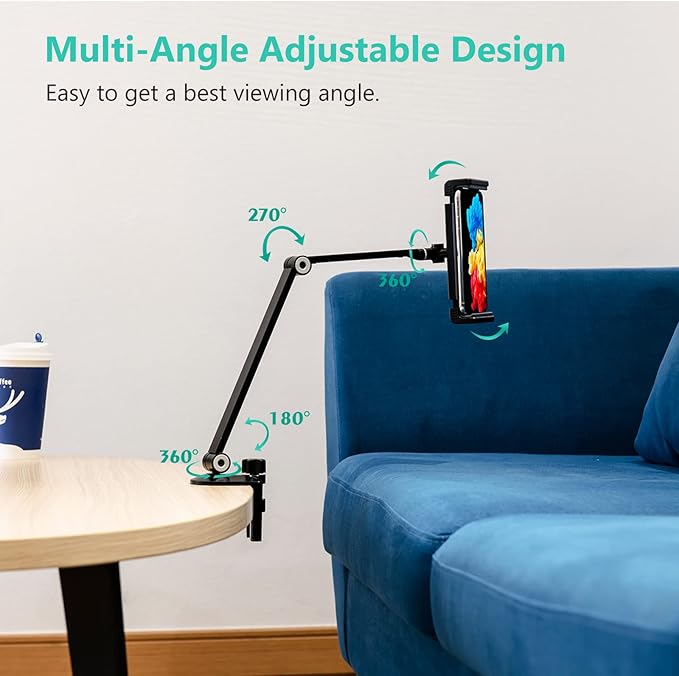 iPad Desk Mount, Adjustable Tablet Holder Clamp, 360 degree Rotation, Sturdy - Image 3