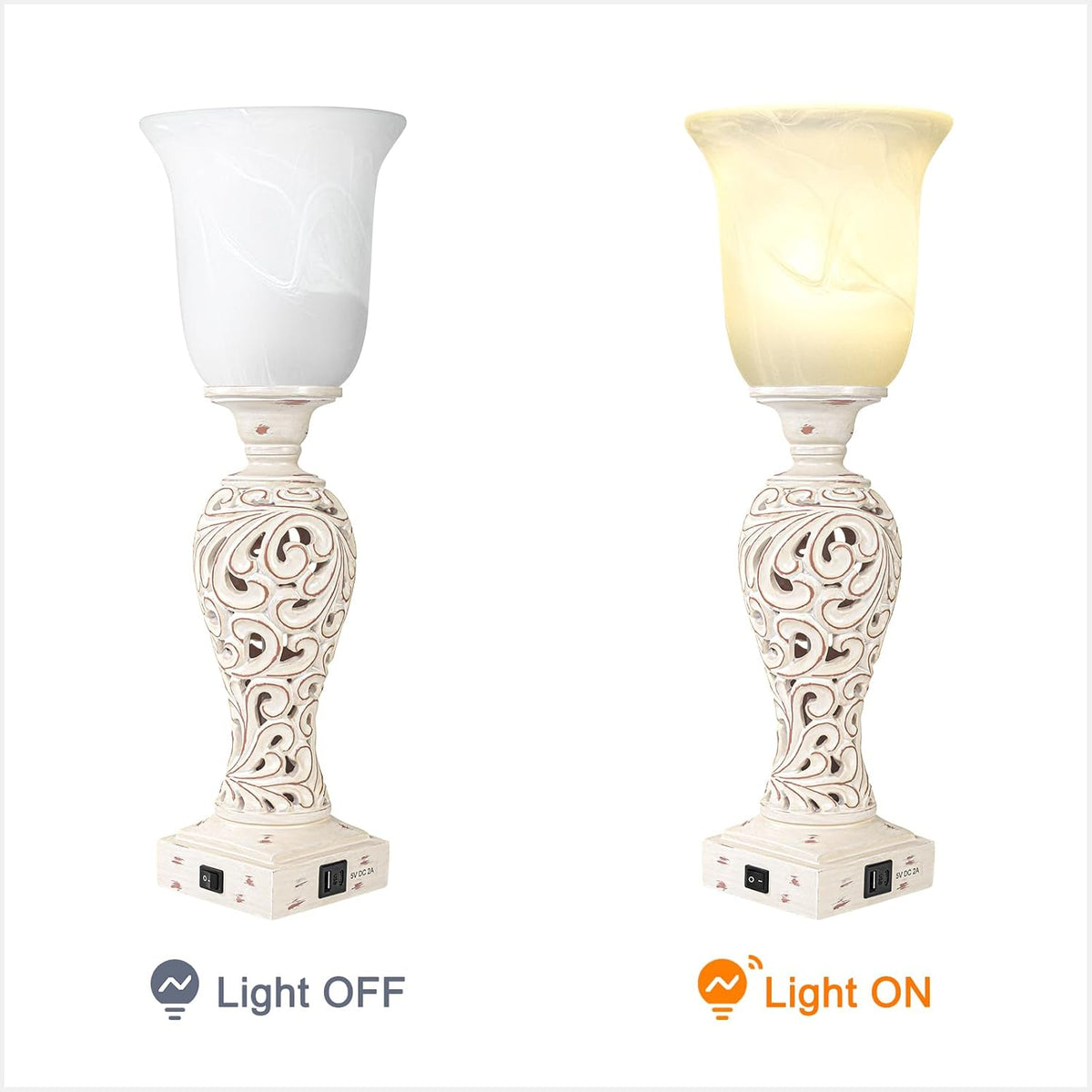 20" Bedside Lamp for Bedroom, 3-Way Dimmable Bulb Include, Washed White