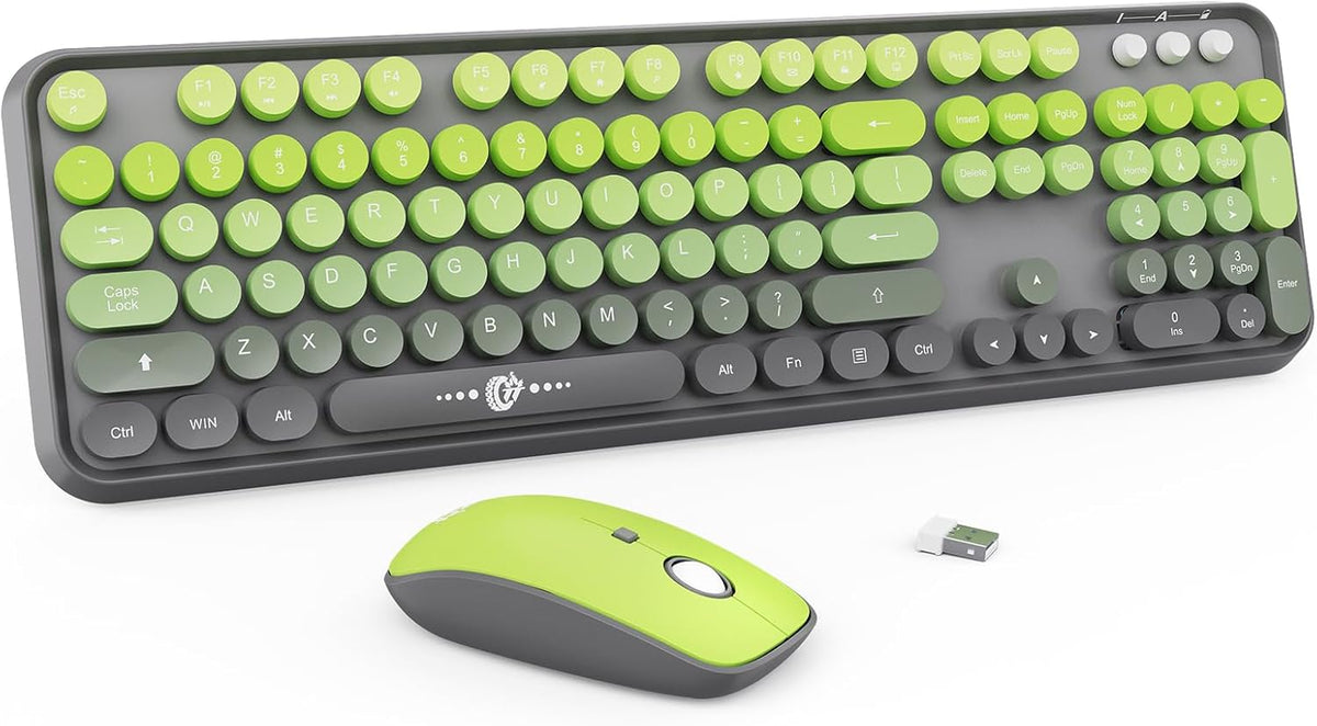 FOPETT Wireless Keyboard and Mouse Combo - 2.4G Full-Sized Cute Colorful Mous...