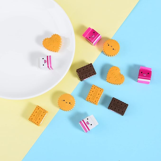 Cookie Erasers for Kids, 12 Pieces 3D Cute Food Puzzle Mini Biscuit Eraser - Image 4
