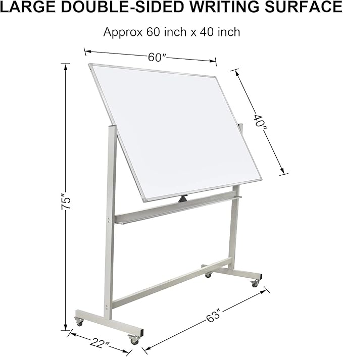 Max-officoo 60"x40" Mobile Whiteboard Double-Sided Magnetic Large Dry Erase - Image 5