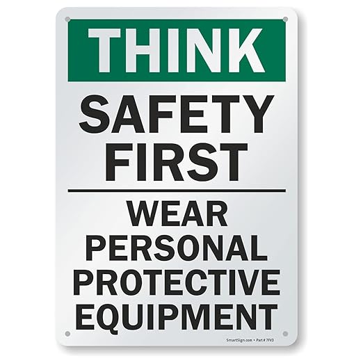 SmartSign - S-2917-AL-14 "Think Safety First - Wear Personal Protective by SmartSign