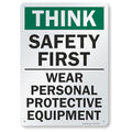 SmartSign - S-2917-AL-14 "Think Safety First - Wear Personal Protective by SmartSign