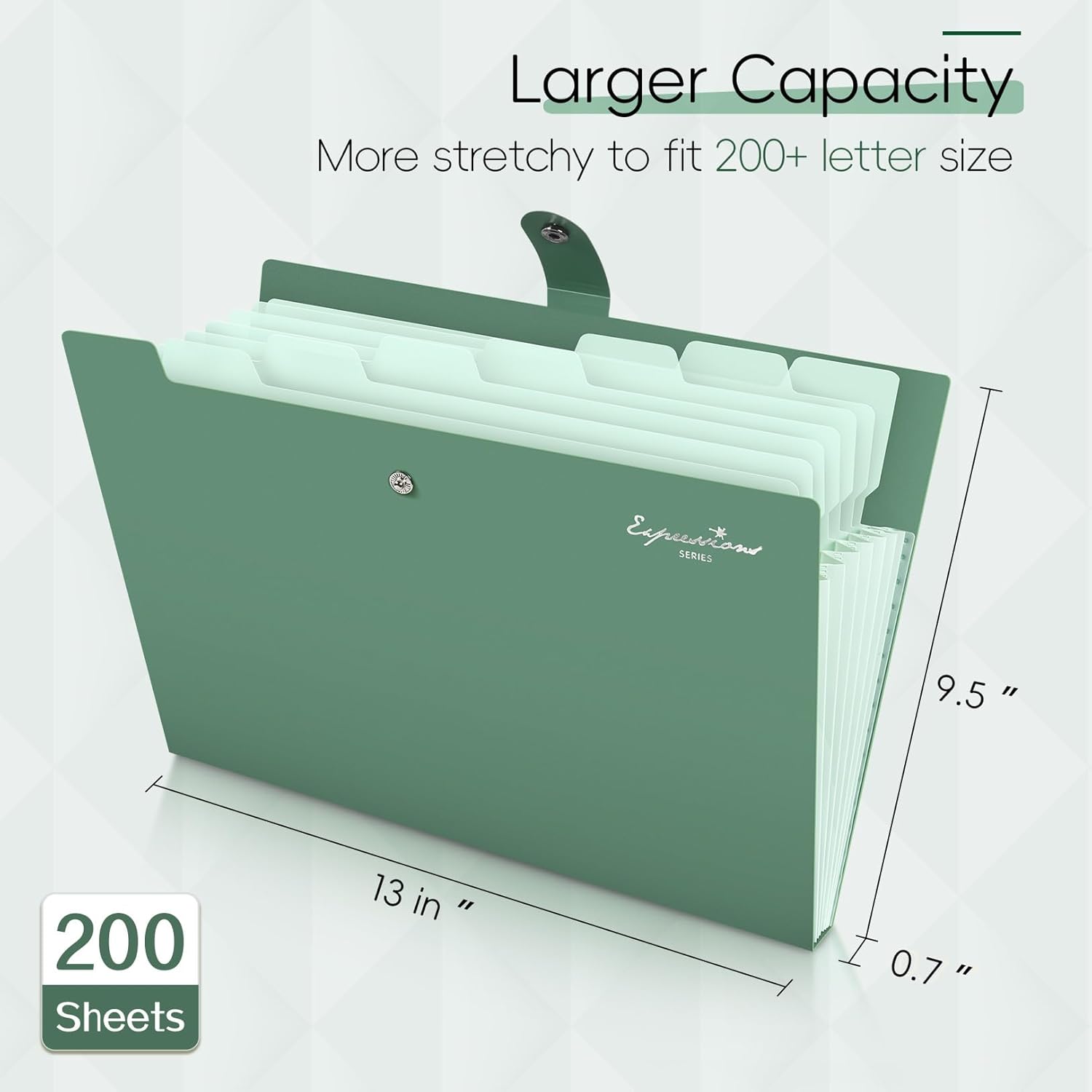Sooez Elegant Accordion File Organizer, 8 Pocket Expanding File Folder | Portable Folders for Documents, Cute Paper Organizer with Label, for School Office College Supplies, Letter Size, Light Green