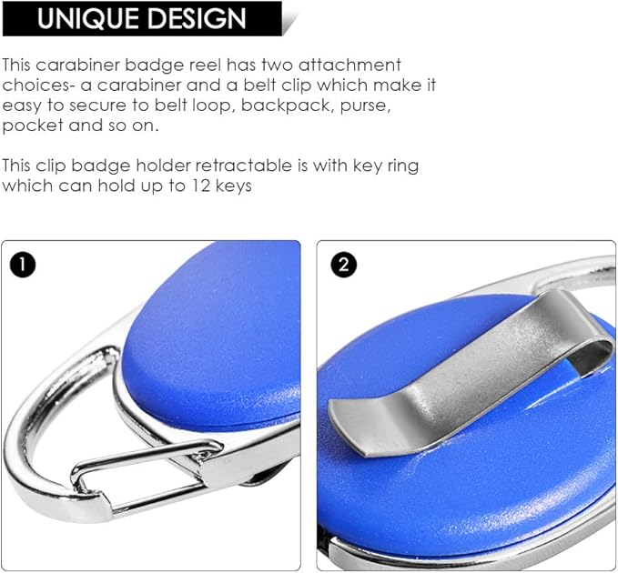 Retractable Badge Holder with Carabiner Reel Clip and Key Ring - Image 5