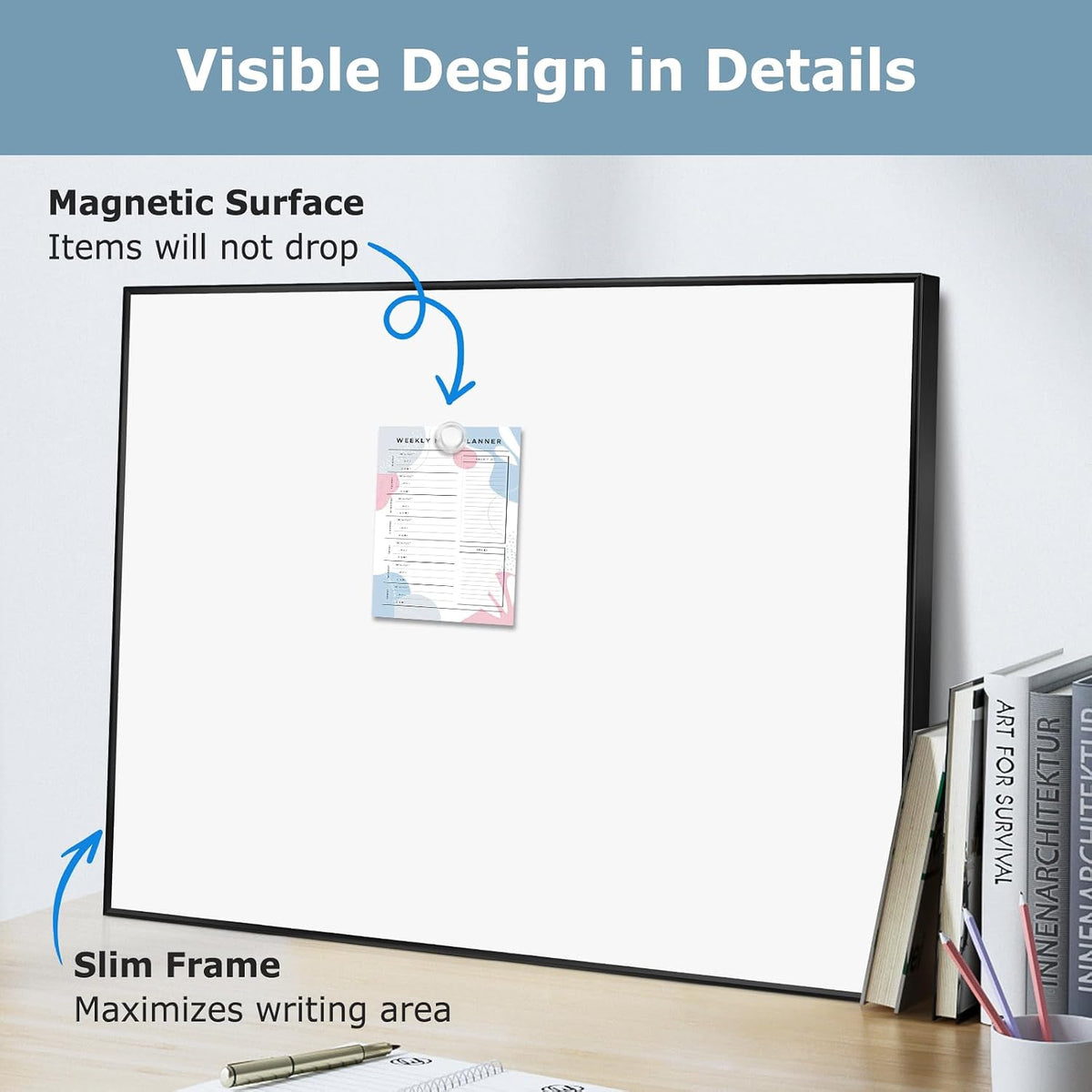 Large Magnetic Whiteboard, 36" x 24" Dry Erase White Board for Wall